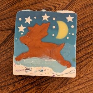 Large festive slab bar soap with a reindeer pattern. Essential oil gentle smell